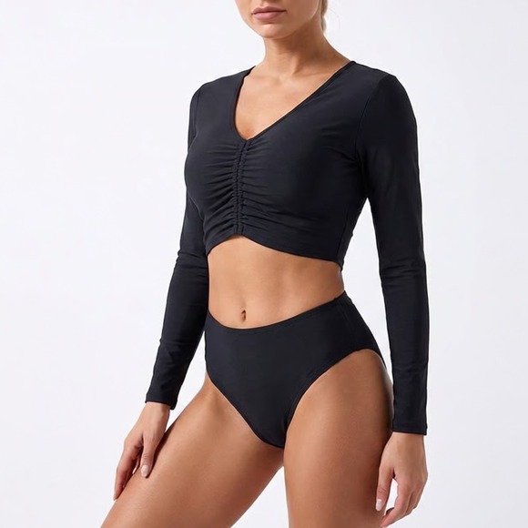 Calia Other - CALIA Womens LS Ruched Rashguard Pure Black UPF 50+ Swim Top XS